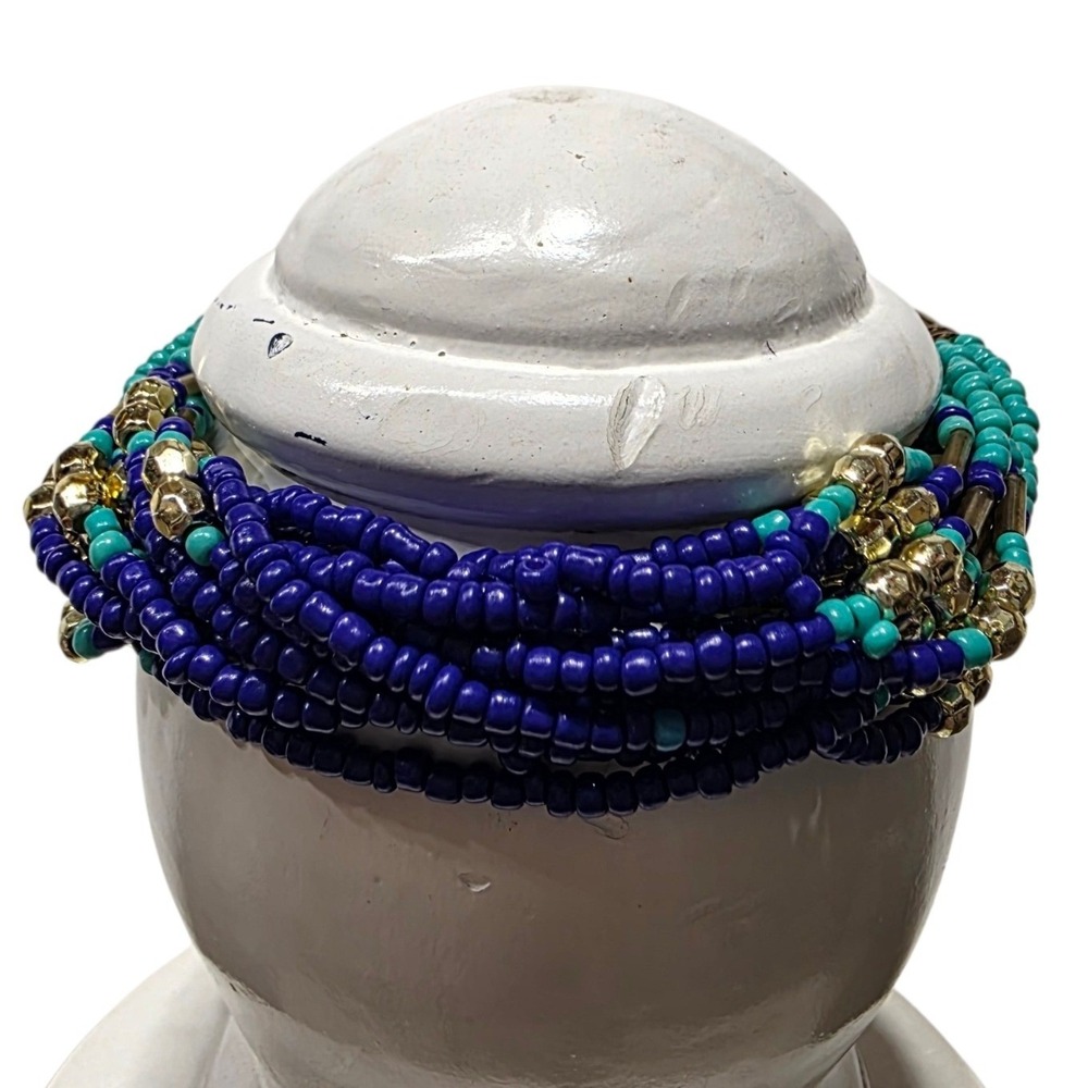 Unbranded Seed Bead Multi Strand Bracelet Womens OS Blue Gold Boho Stacked